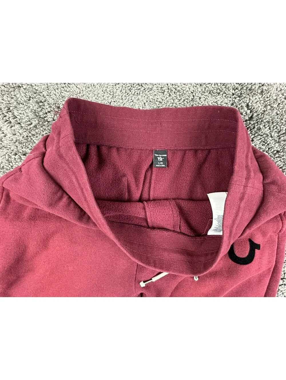 True Religion Core Jogger Sweatpants Mens L Burgundy Horseshoe Logo Lounge Pants